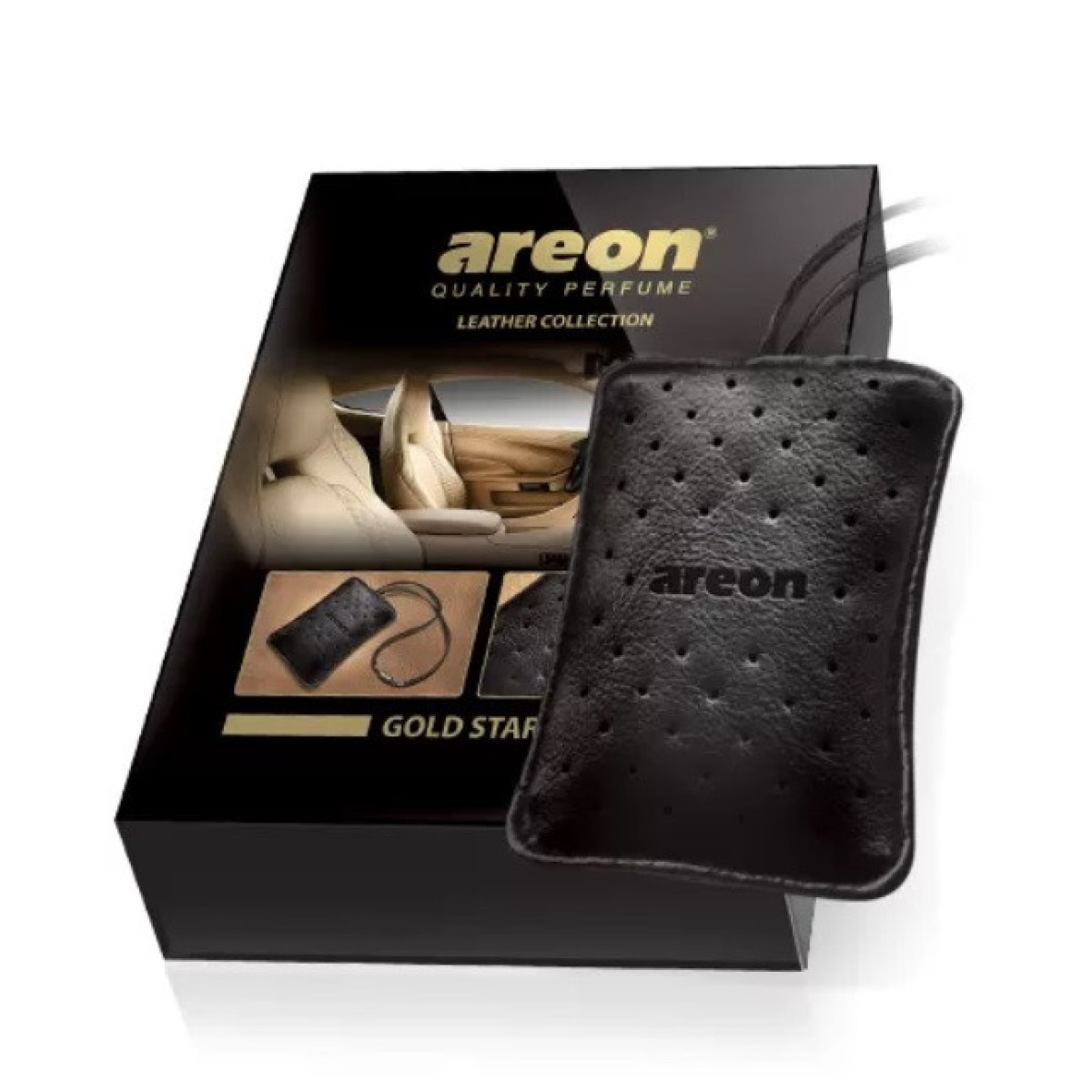 AREON Leather Gold Star luftfräschare i en låda