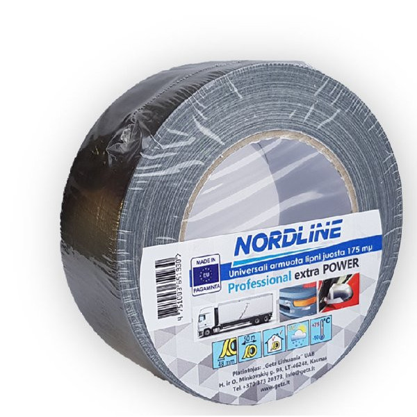 NORDLINE PREMIUM förstärkt textiltejp, fuktbeständig, grå, 48 mm x 50 m