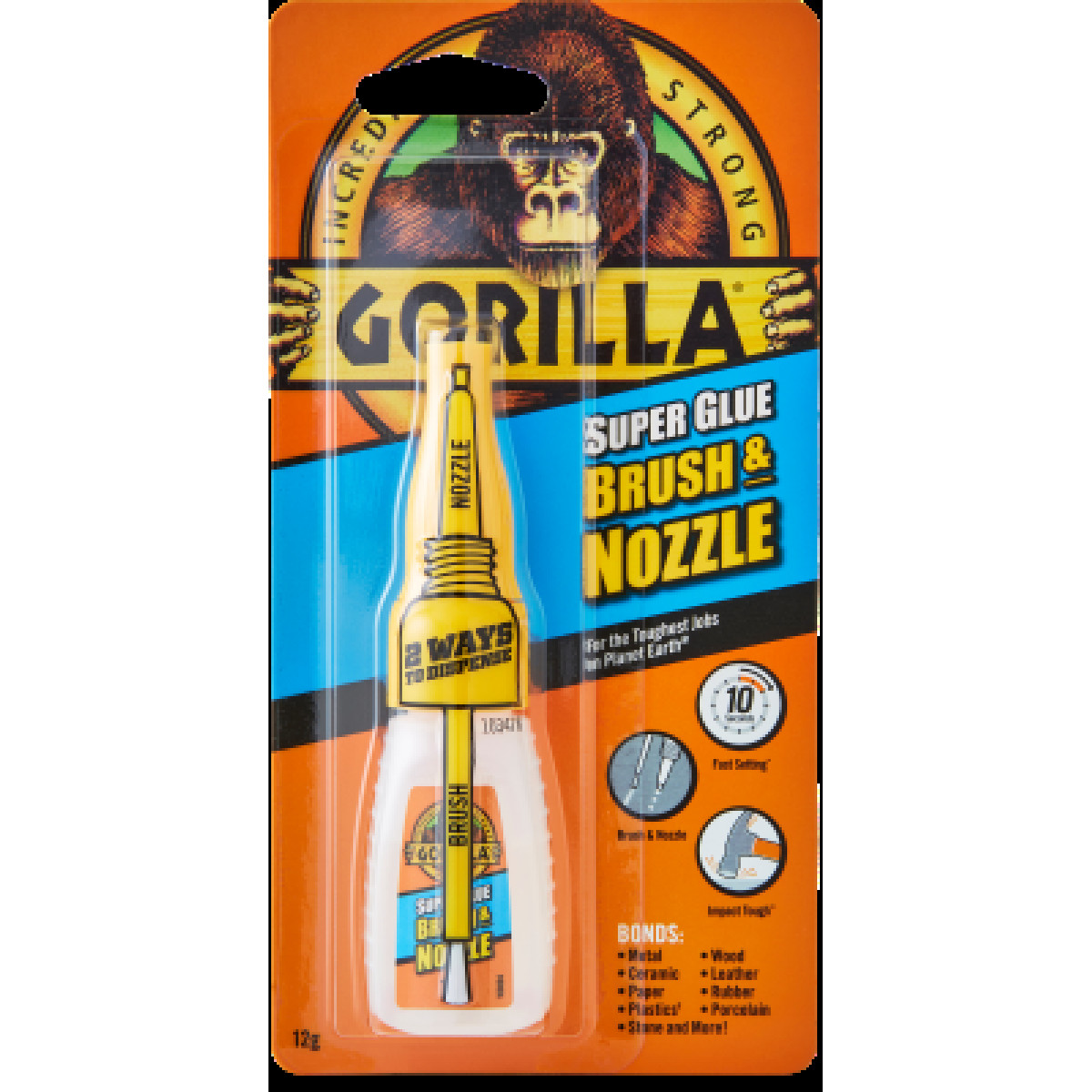 GORILLA Superglue Brush & Nozzle, Universal Snabblim, 12 g