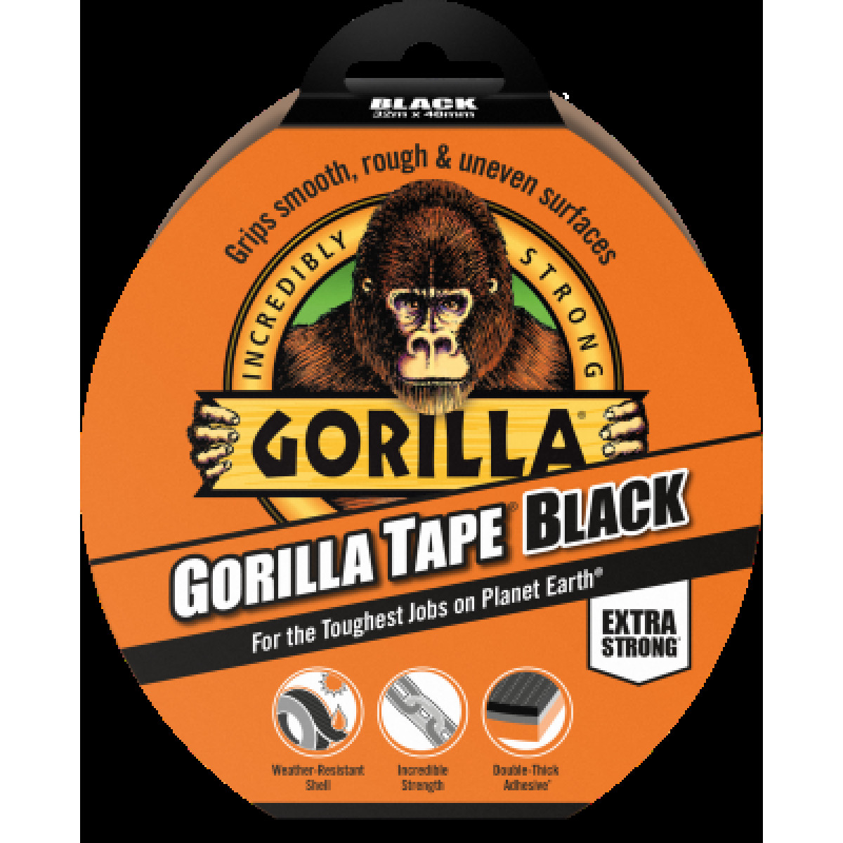 Gorilla Tape Black, självhäftande tejp, svart, 32m x 48mm
