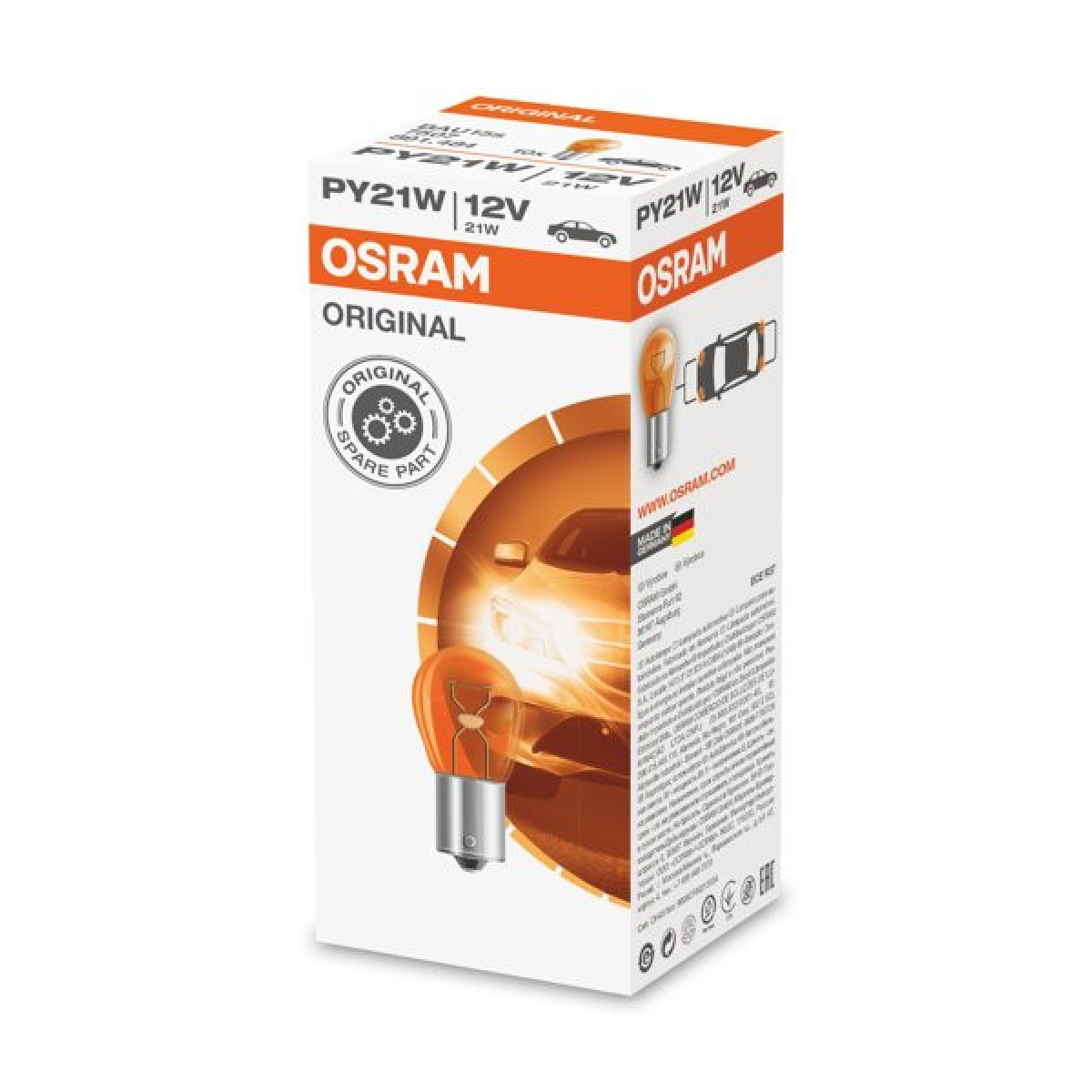 OSRAM Billampa 21W 12V BAU15S (gul), 1 st.