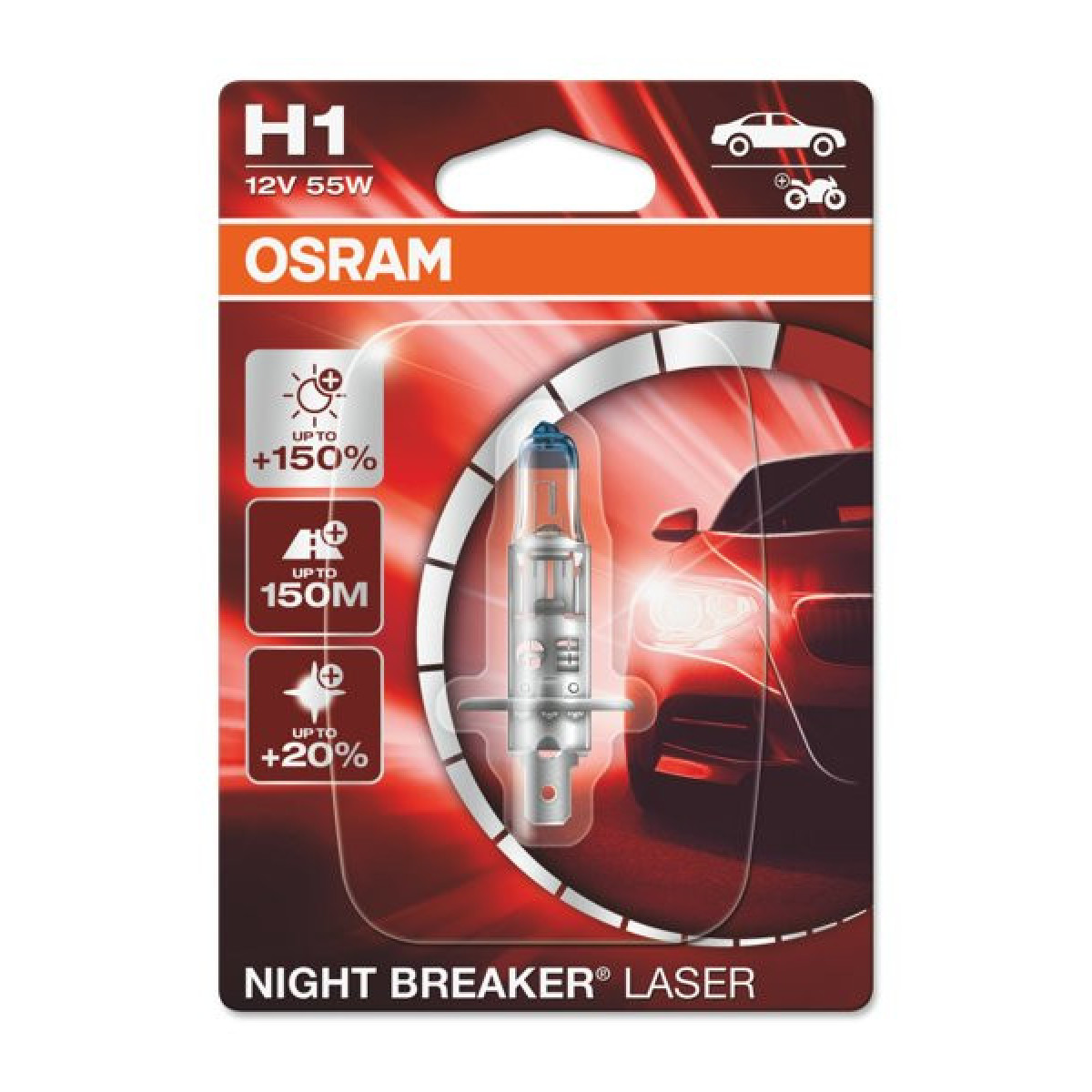 OSRAM Billampa NIGHT BREAKER LASER +150% H1 55W 12V P14.5S, 1 st