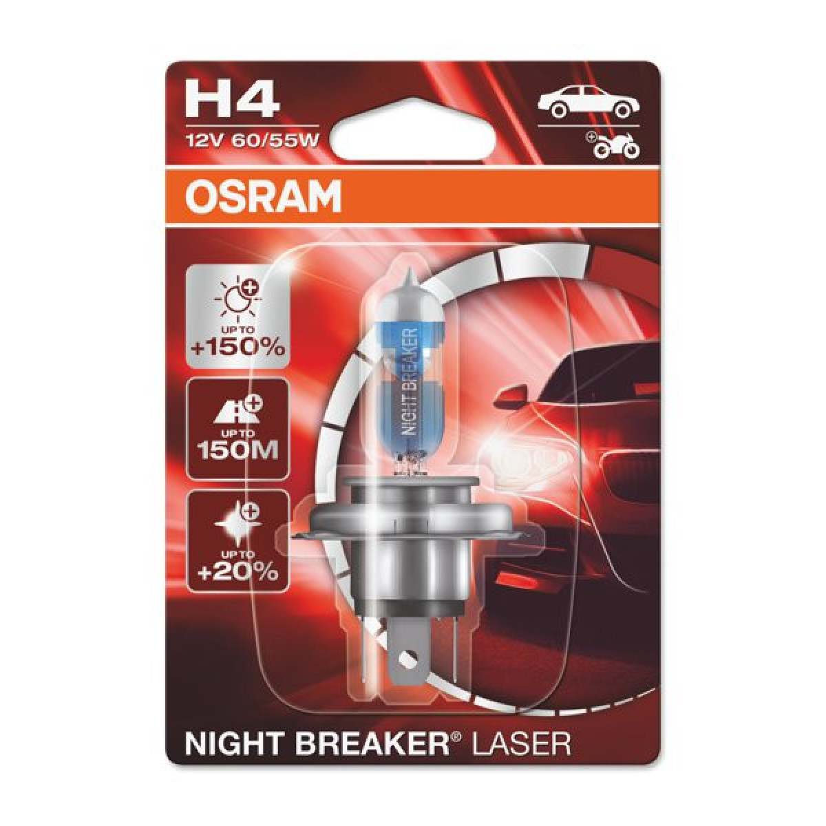 OSRAM Billampa NIGHT BREAKER LASER +150% H4 60/55W 12V P43T, 1 st