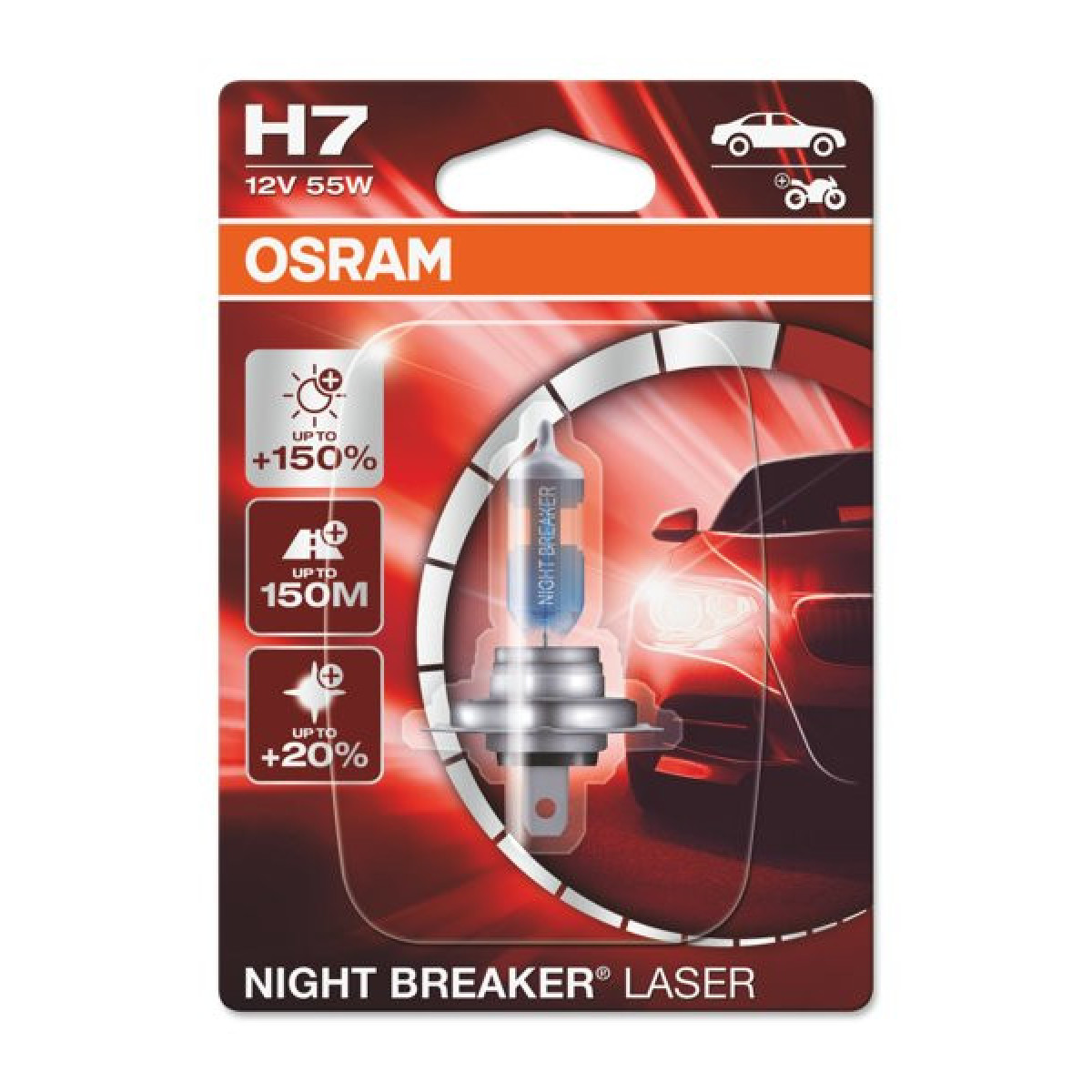 OSRAM Billampa NIGHT BREAKER LASER +150% H7 55W 12V PX26D, 1 st