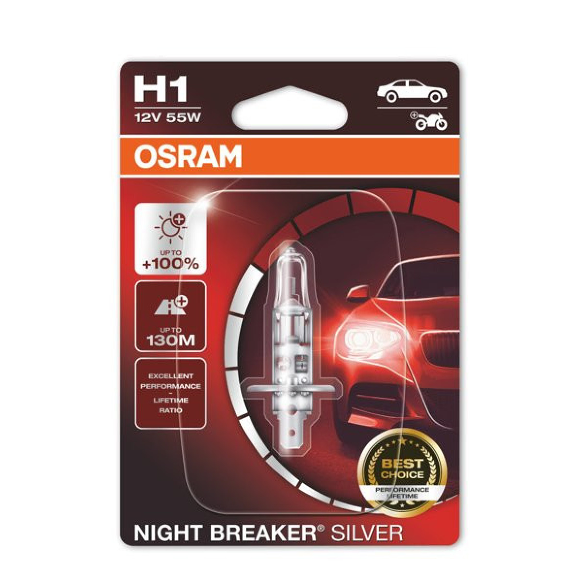 OSRAM Billampa NIGHT BREAKER SILVER +100% H1 55W 12V P14.5S, 1 st