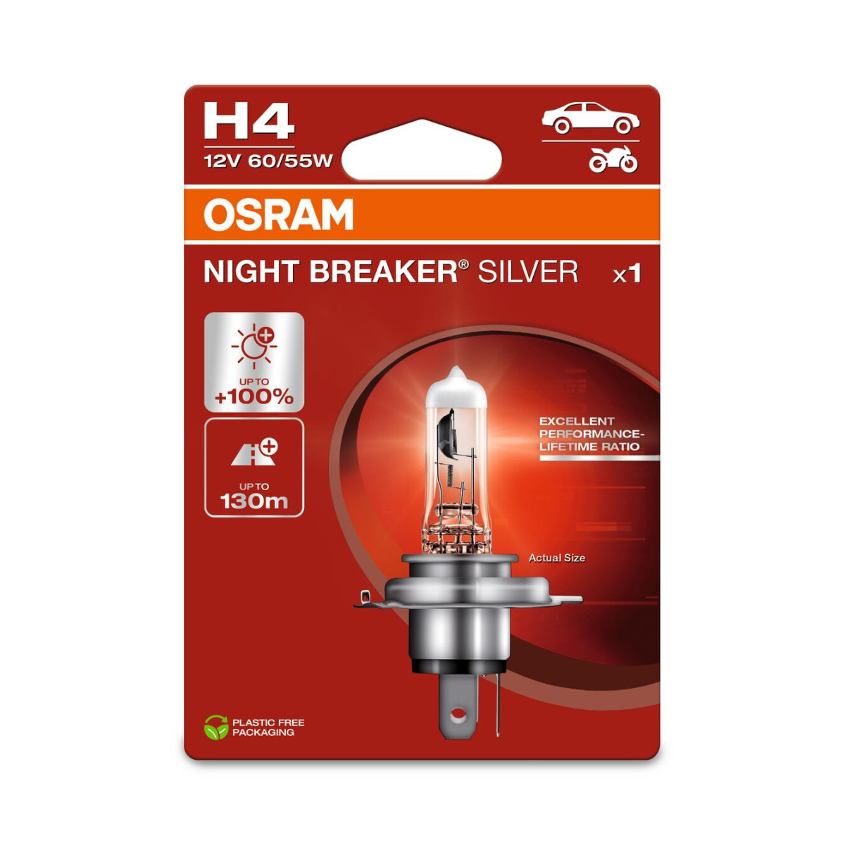 OSRAM Billampa NIGHT BREAKER SILVER +100% H4 60/55W 12V P43T, 1 st.