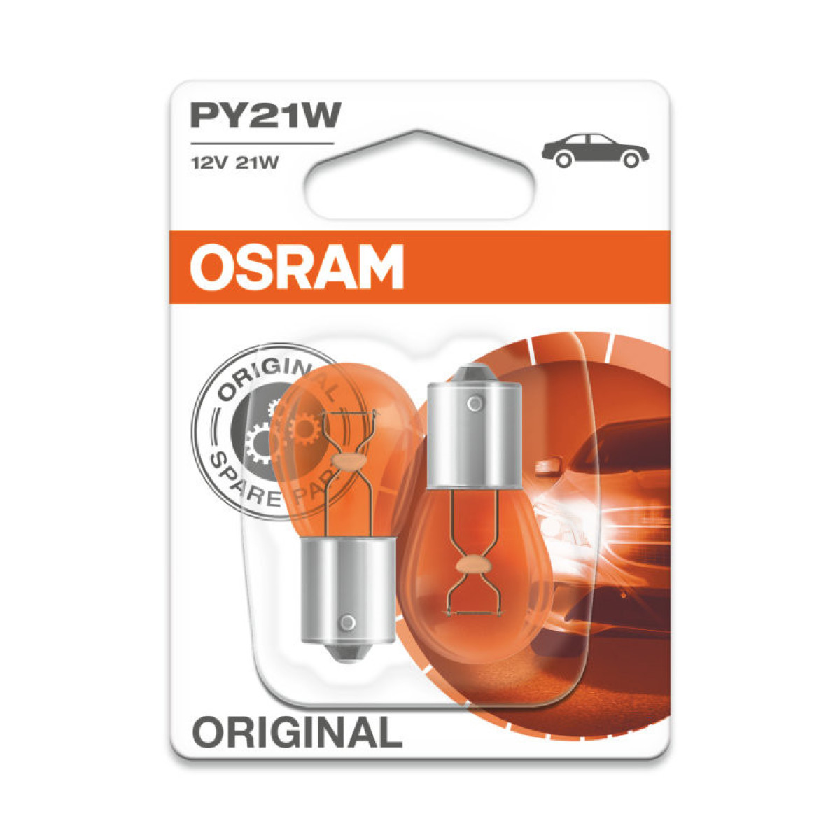 OSRAM Billampor 21W 12V BAU15S (gul), 2 st