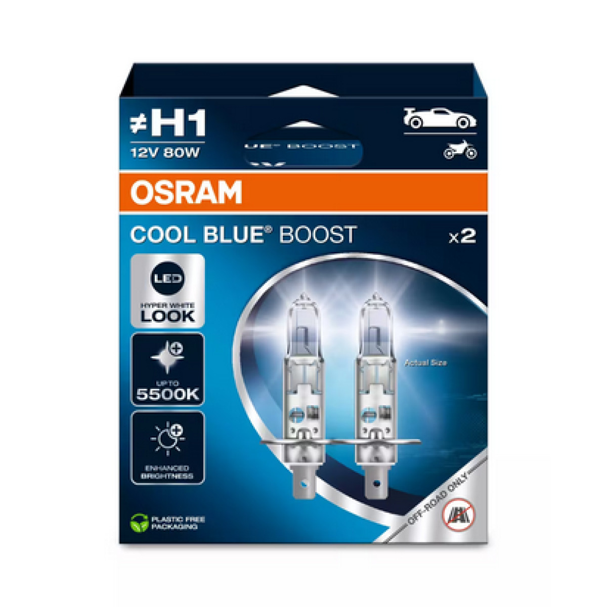 OSRAM Billampor COOL BLUE BOOST H1 80W 12V P14.5S, 2 st