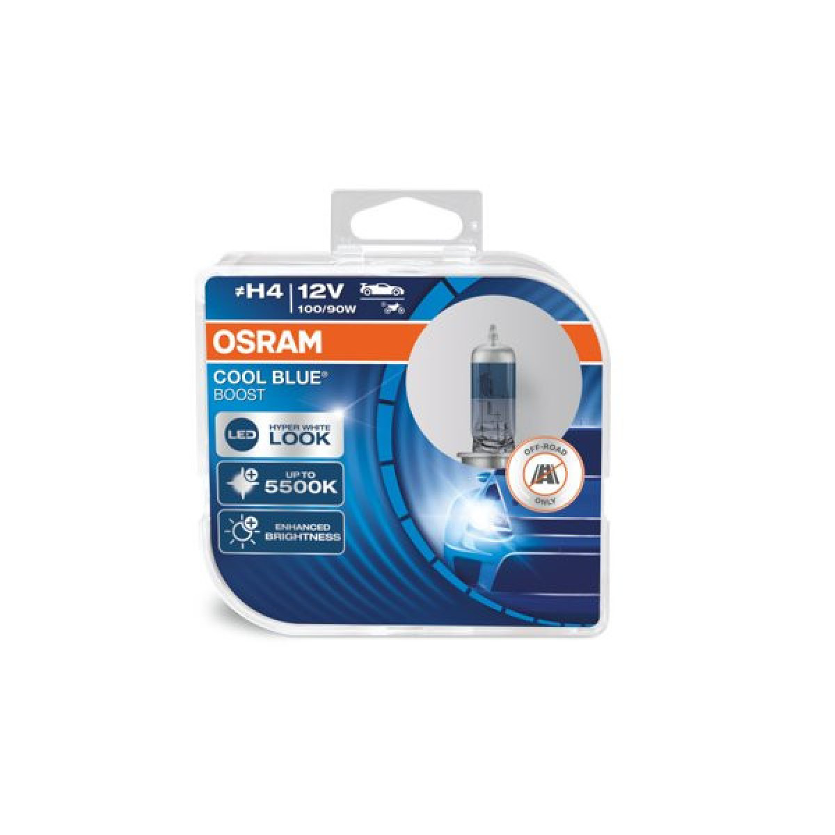 OSRAM Billampor COOL BLUE BOOST H4 100/90W 12V P43T, 2 st