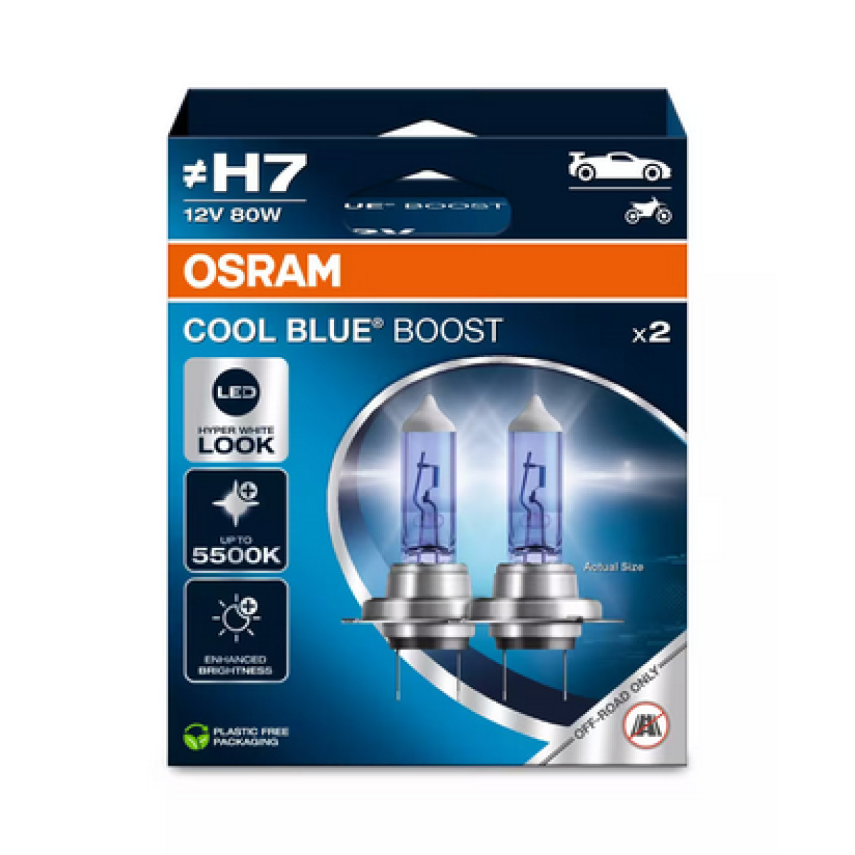 OSRAM Cool Blue Boost H7 PX26D, Billampor, 80W 12V, 2 st