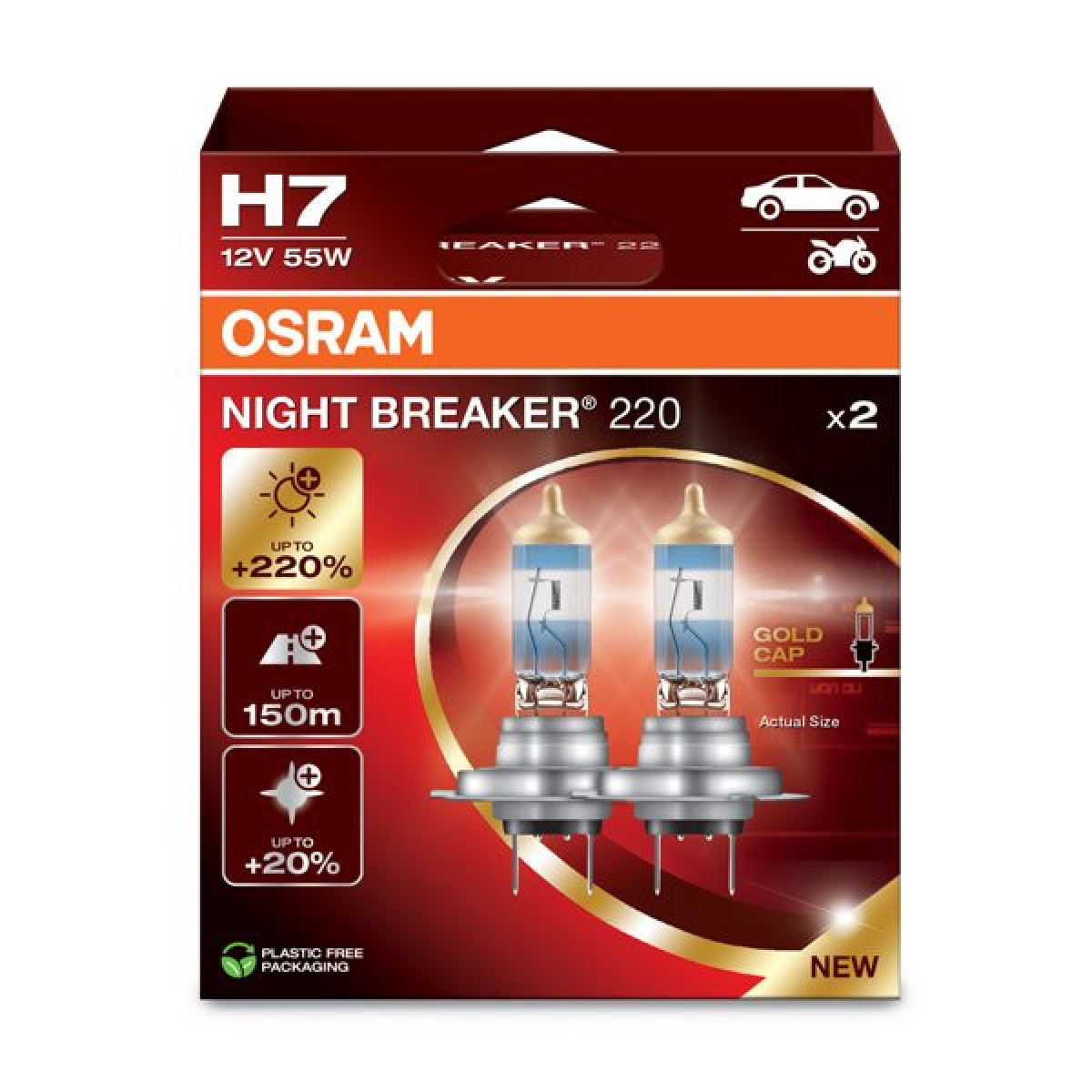 OSRAM Billampor NIGHT BREAKER +220% H7 55W 12V PX26D, 2 st