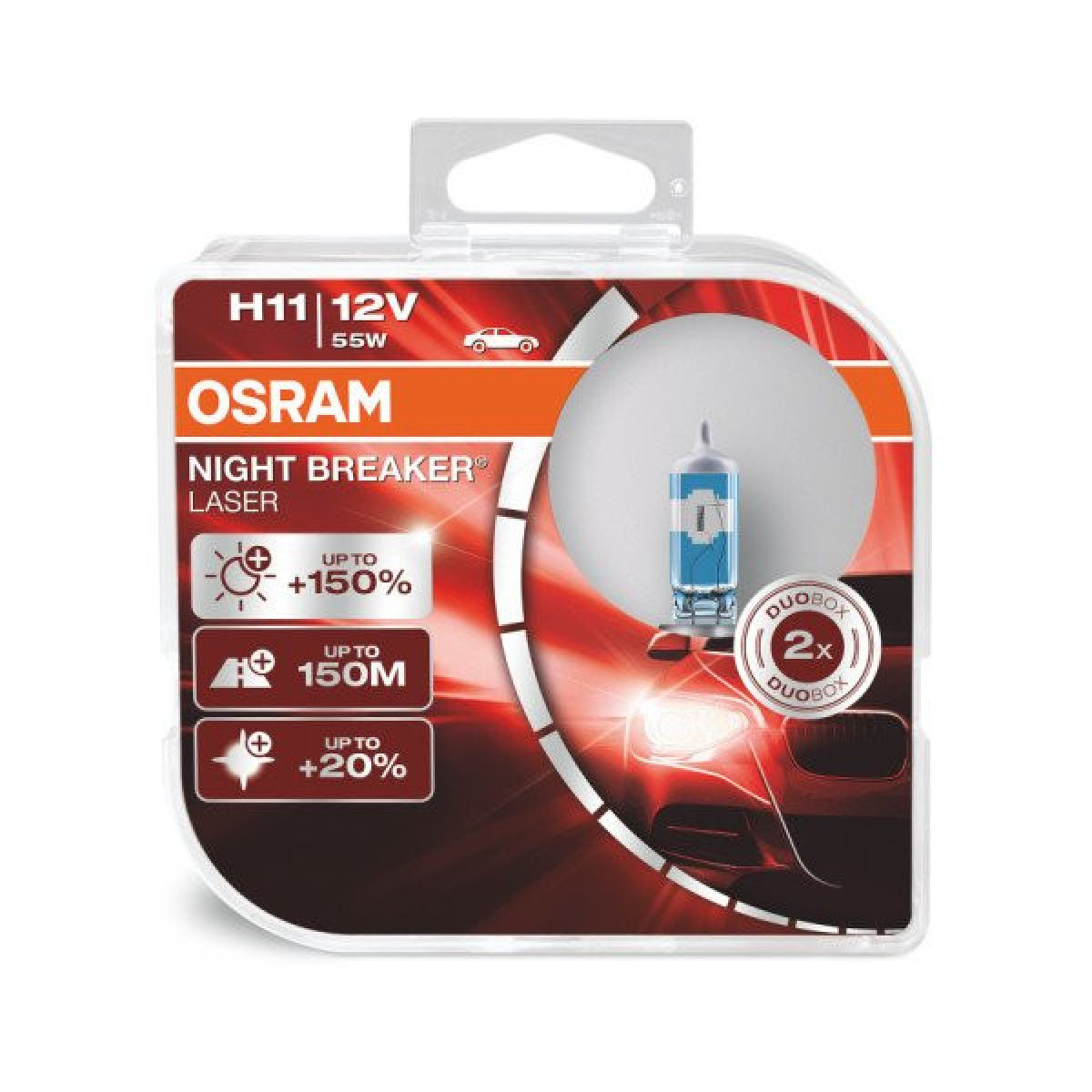 OSRAM Billampor NIGHT BREAKER LASER +150% H11 55W 12V PGJ19-2, 2 st