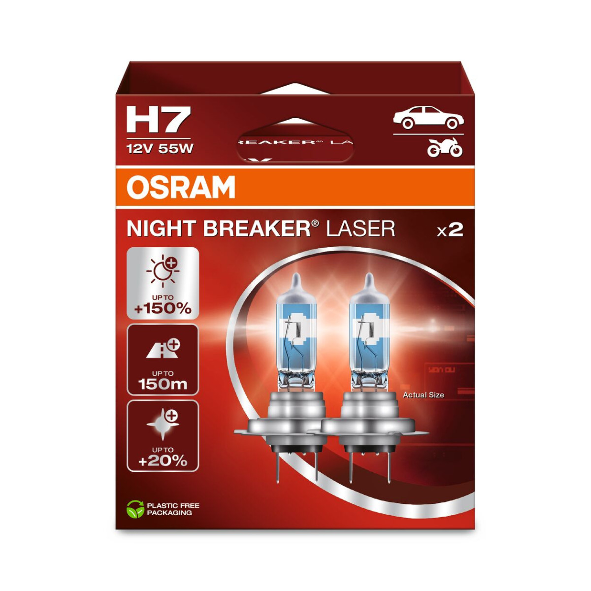 OSRAM Billampor NIGHT BREAKER LASER +150% H7 55W 12V PX26D, 2 st