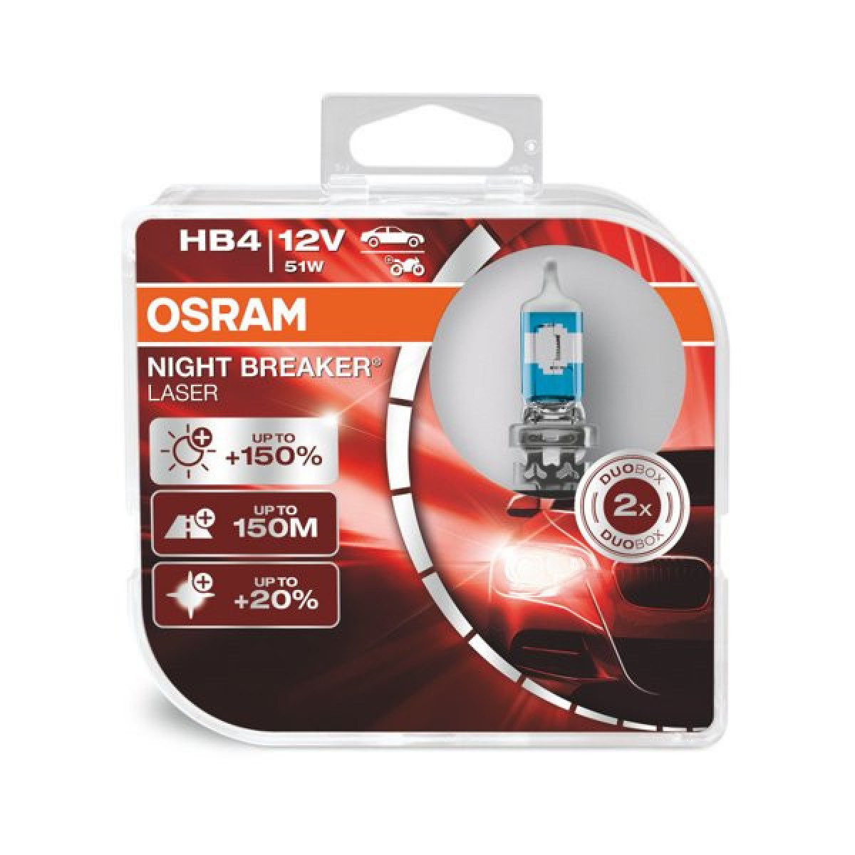 OSRAM Billampor Night Breaker Laser +150% HB4 51W 12V P22D (för amerikanska bilar)