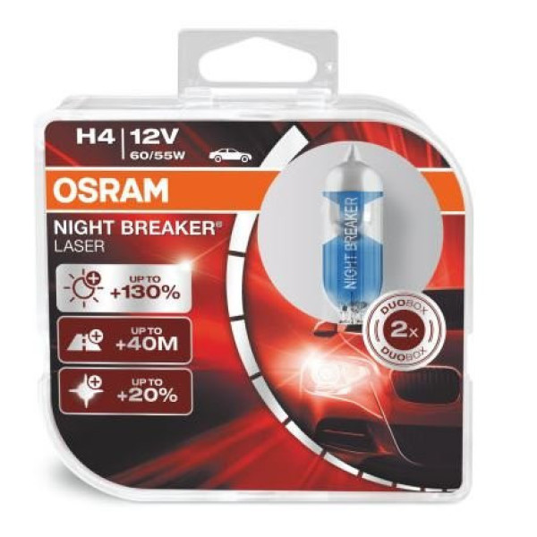 OSRAM Billampor Night Breaker Laser H4 60/55W 12V P43T, 2 st