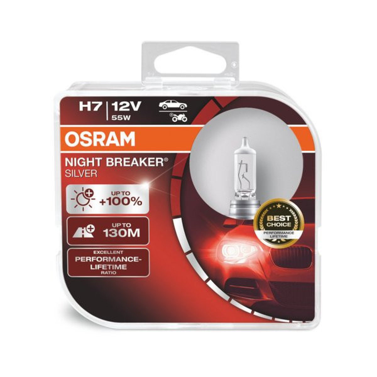 OSRAM Billampor NIGHT BREAKER SILVER +100% H7 55W 12V PX26D, 2 st
