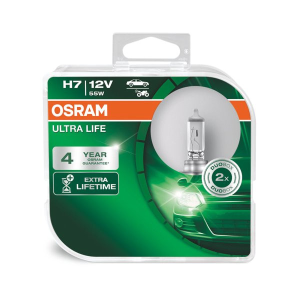 OSRAM Billampor, ULTRA LIFE H7 55W 12V PX26D, 2 st