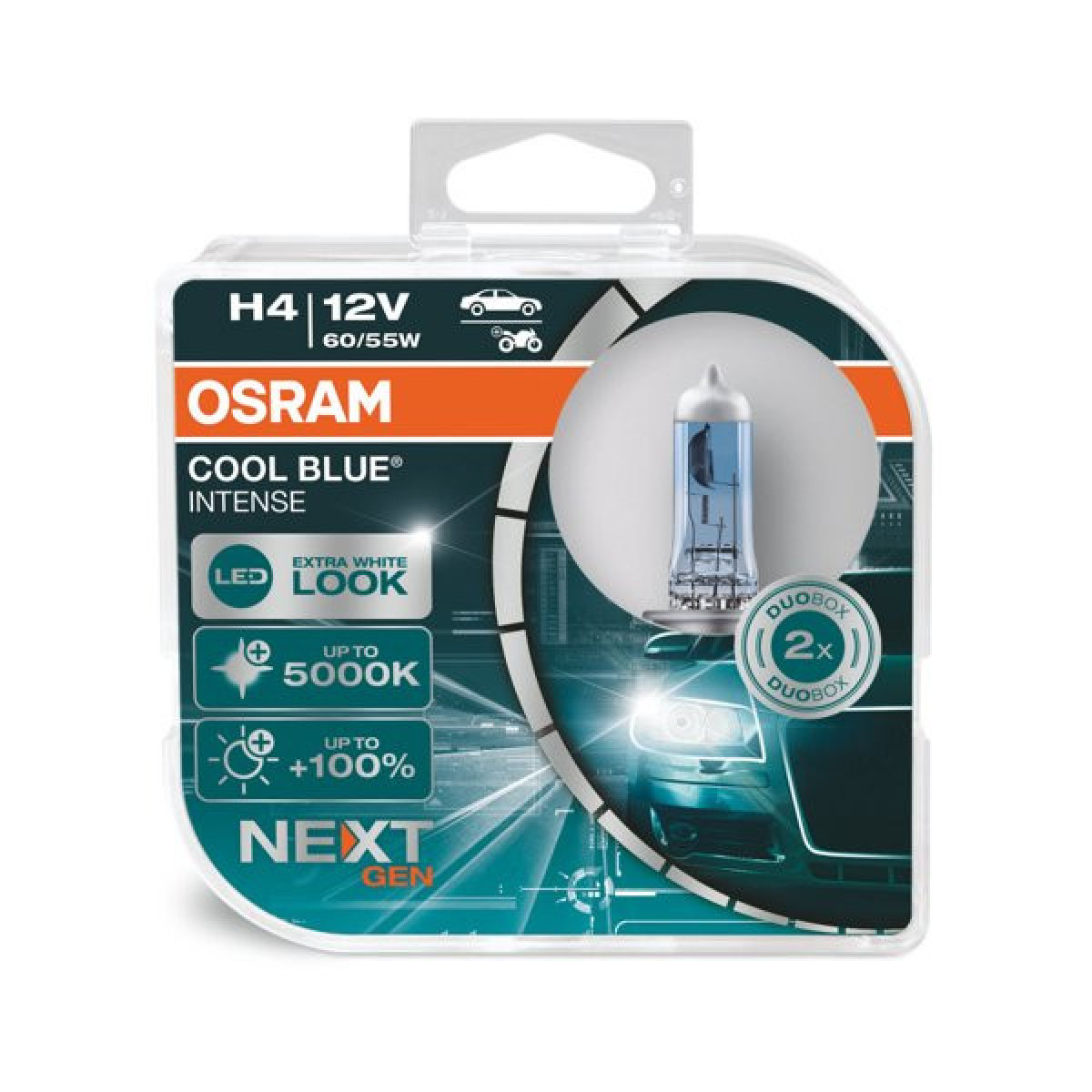 OSRAM Billampor COOL BLUE INTENSE H4 NEXT GEN 5000K 60/55W 12V P43T, 2 st
