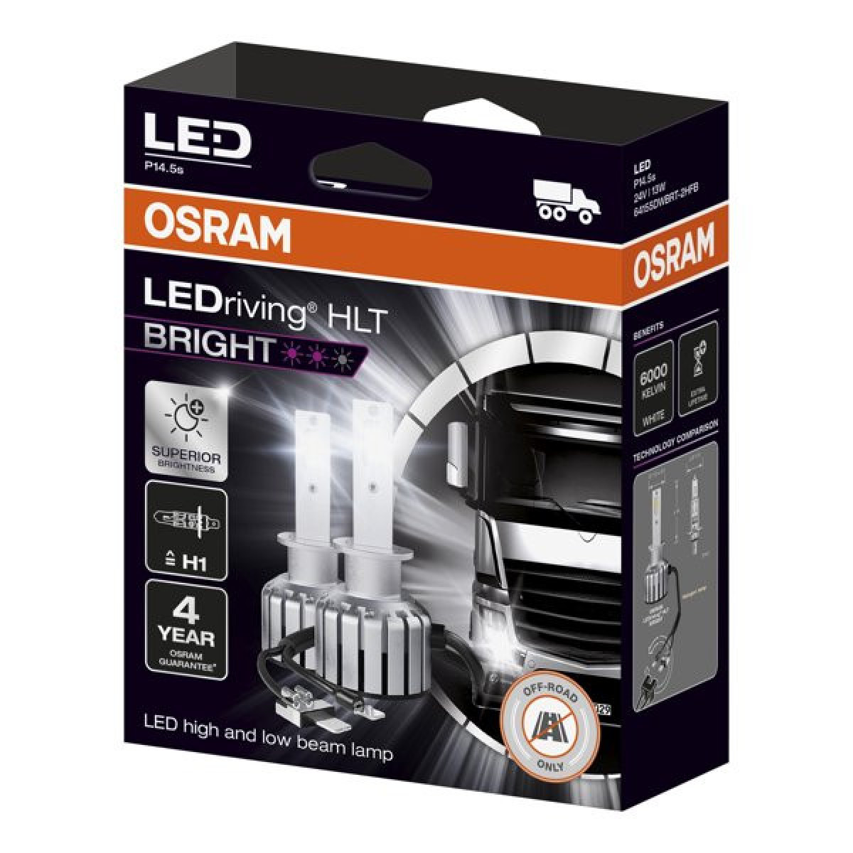 OSRAM LED-billampor H1 13W 24V P14.5SAX23, 2 st