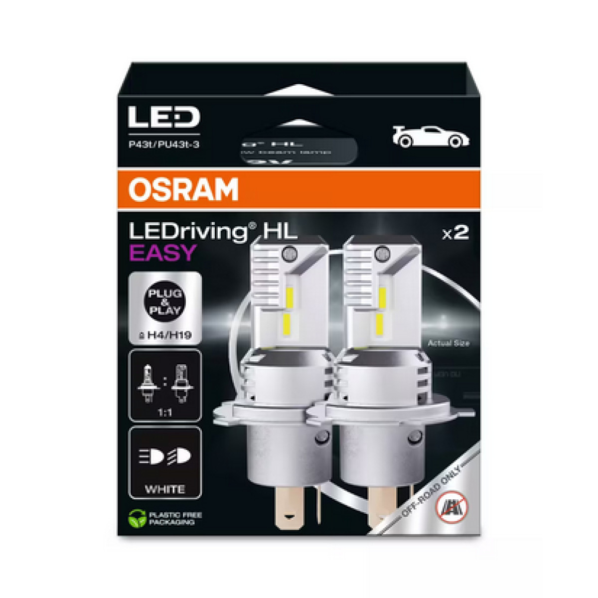 OSRAM LED-billampor H4/H19 12V 1400/1150lm (HB/LB) 6000K, 2 st.