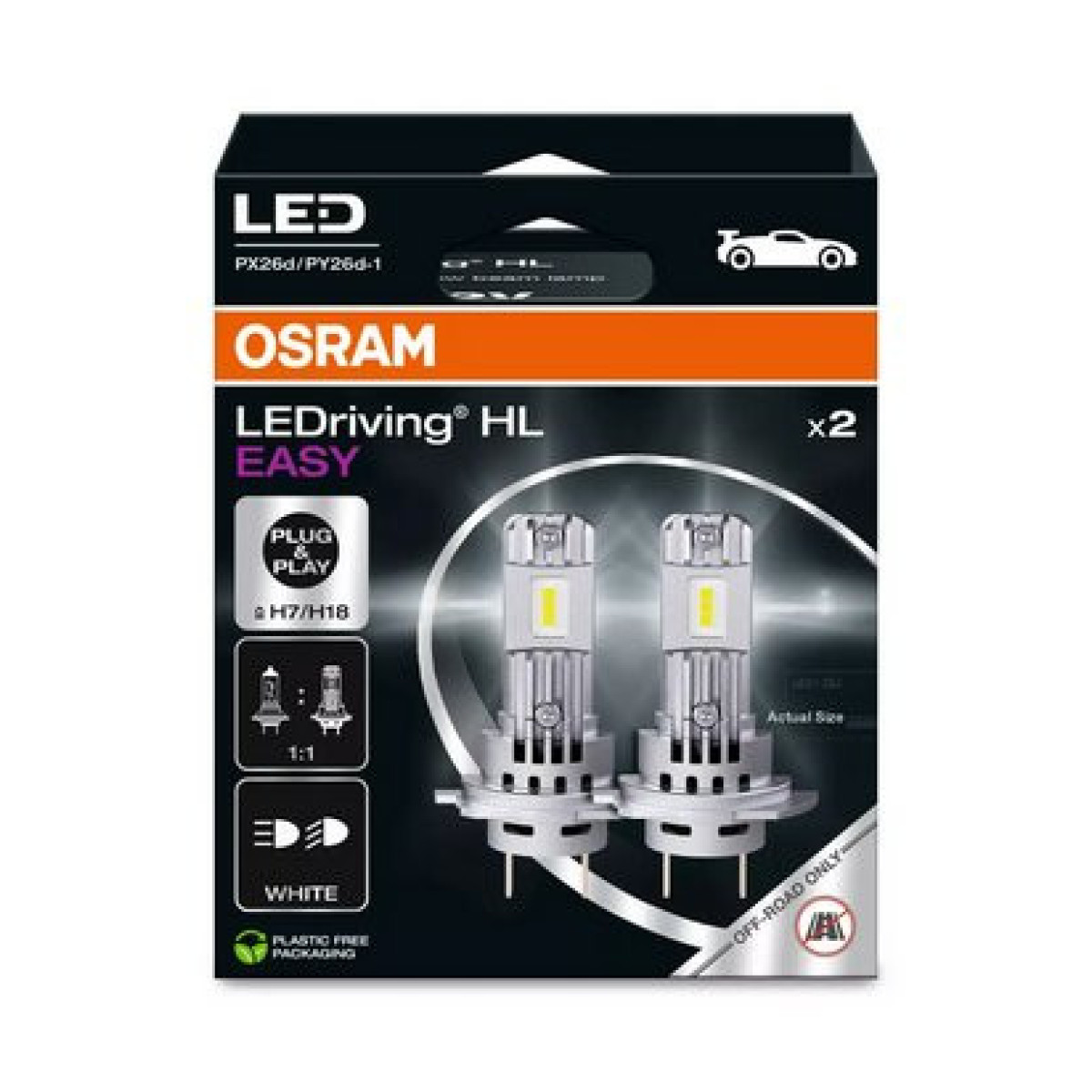 OSRAM LEDriving HL EASY GEN2 H7/H18, Billampor, 12V 16W 6500K 1400lm, 2 st