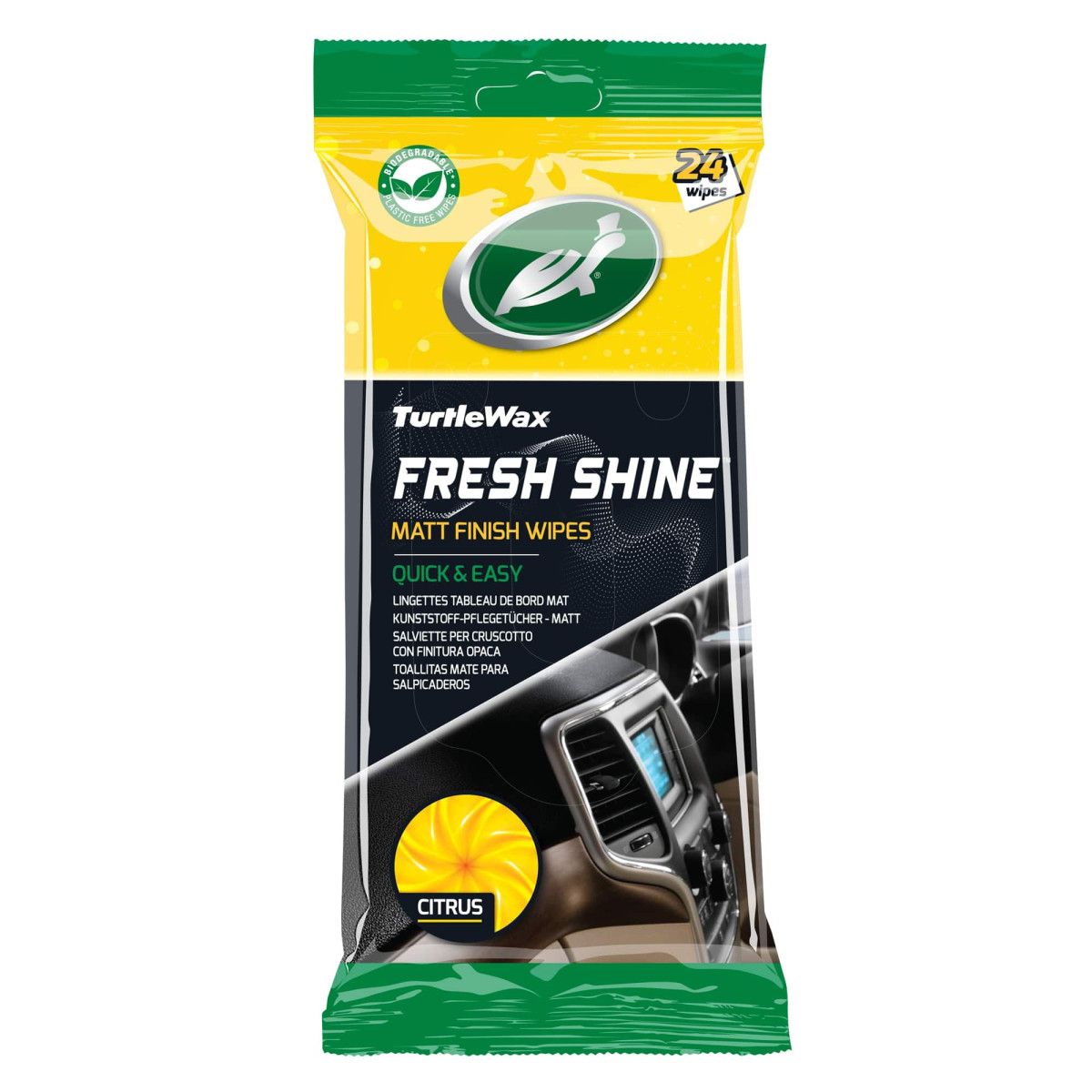 TURTLE WAX Fresh MATT wipes, matta salongsvåtservetter i plast, 24 st