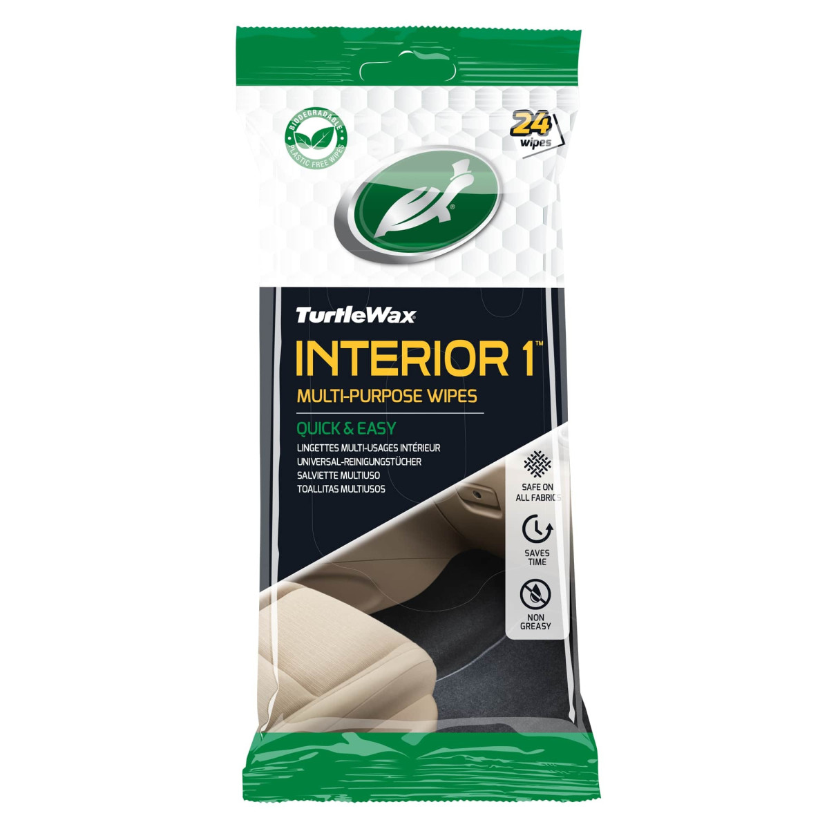 TURTLE WAX Interior1 wipes, universella servetter för inomhusbruk, 24 st TURTLE WAX Interior1 wipes, universella servetter för inomhusbruk, 24 st