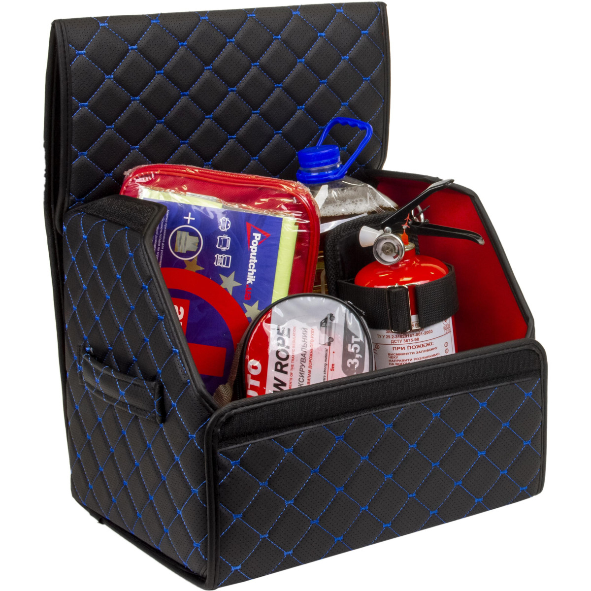 EVAtech Bagageorganisatör ECO S 30x30x35 cm - svart / svarta kanter / blå sömmar / rött inre