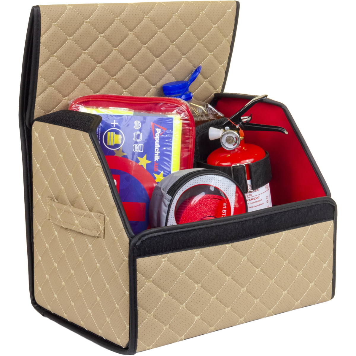 EVAtech Bagageorganisatör ECO S 30x30x35 cm - sandfärgad / svarta kanter / sandfärgade sömmar / rött inre