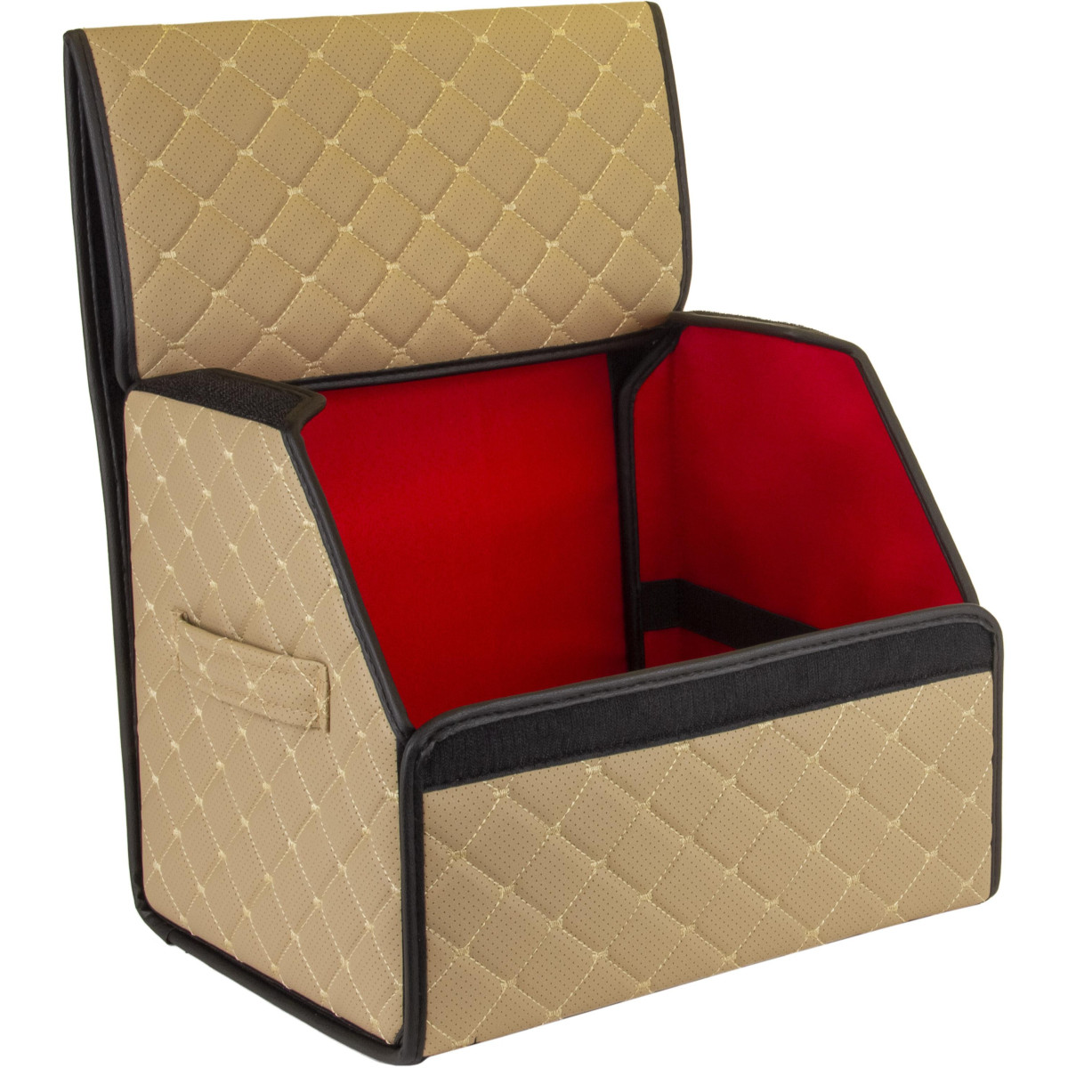 EVAtech Bagageorganisatör ECO S 30x30x35 cm - sandfärgad / svarta kanter / sandfärgade sömmar / rött inre