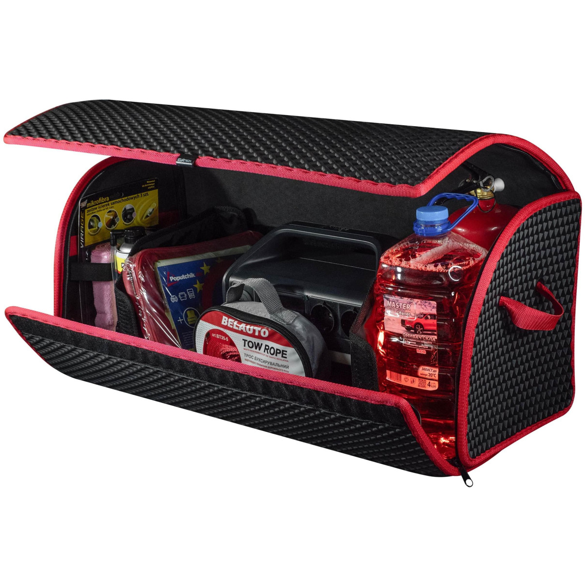 EVAtech Bagageorganisatör PRO L 32x75x30 cm - svart / röda kanter EVAtech Bagageorganisatör PRO L 32x75x30 cm - svart / röda kanter