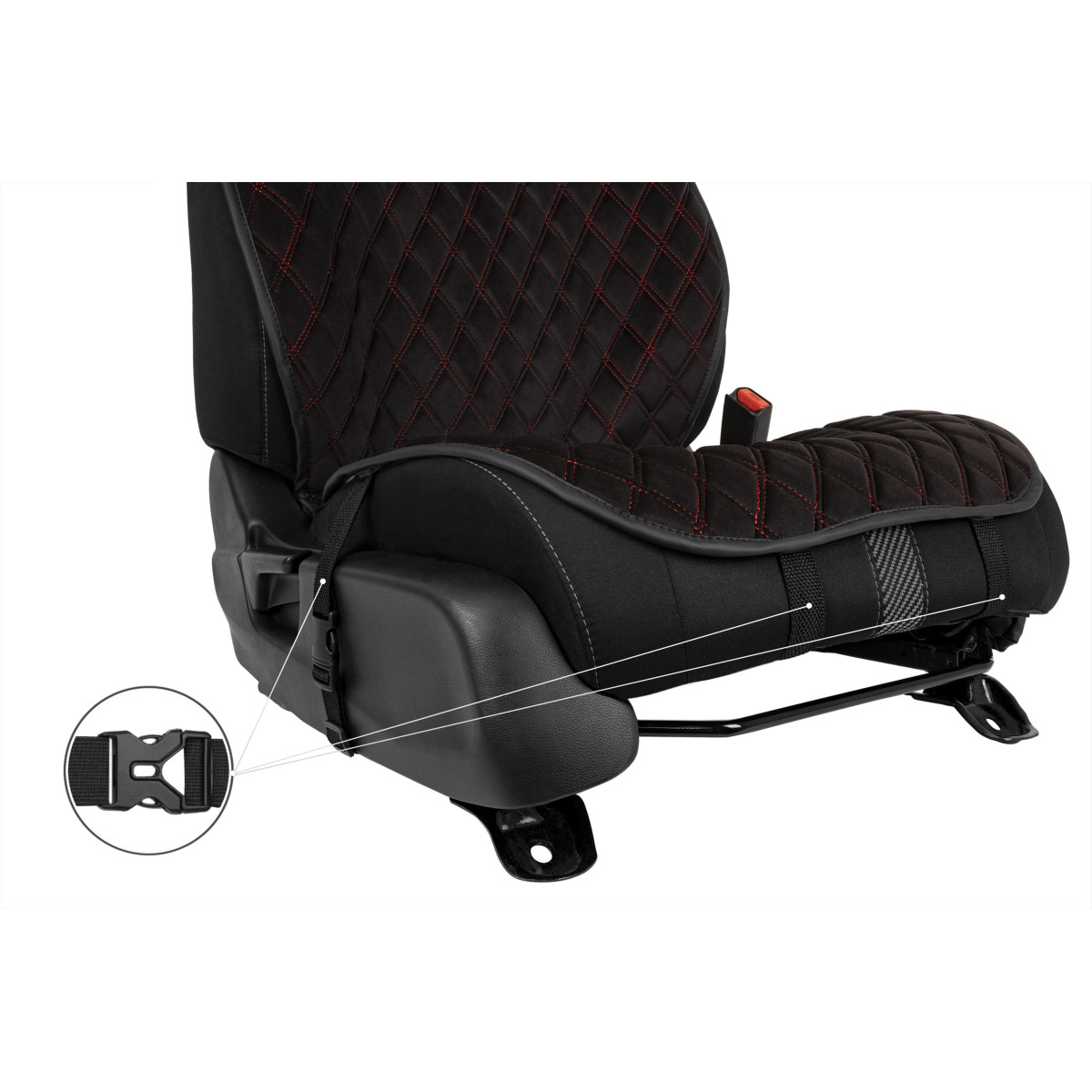 EVAtech PRO Bilsätesskydd, 2 st - svart / svarta kanter / röda sömmar