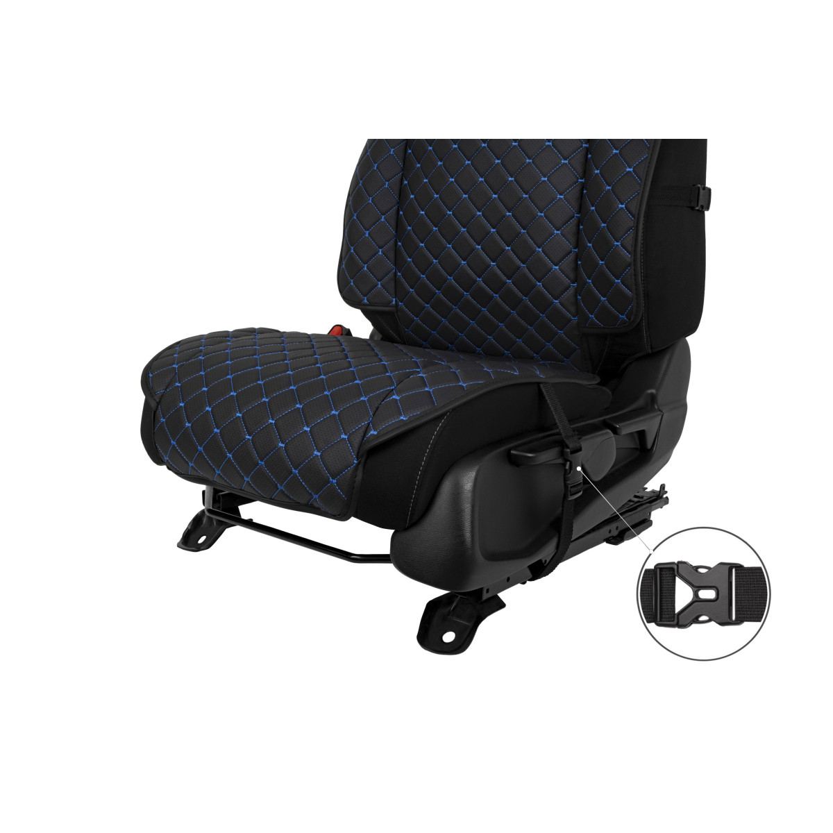 EVAtech ECO Max bilsätesskydd, 1 st - svart / svarta kanter / blå sömmar EVAtech ECO Max bilsätesskydd, 1 st - svart / svarta kanter / blå sömmar