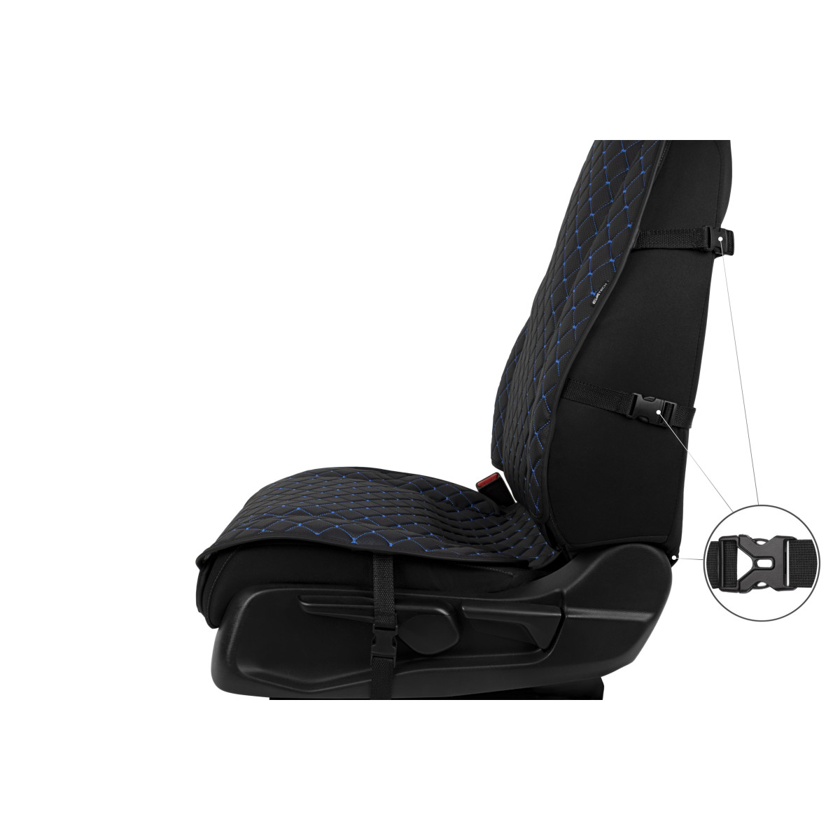 EVAtech ECO Max bilsätesskydd, 1 st - svart / svarta kanter / blå sömmar EVAtech ECO Max bilsätesskydd, 1 st - svart / svarta kanter / blå sömmar