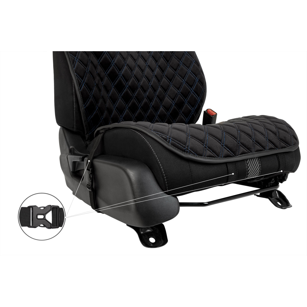 EVAtech PRO Bilsätesskydd, 1 st - svart / svarta kanter / blå sömmar