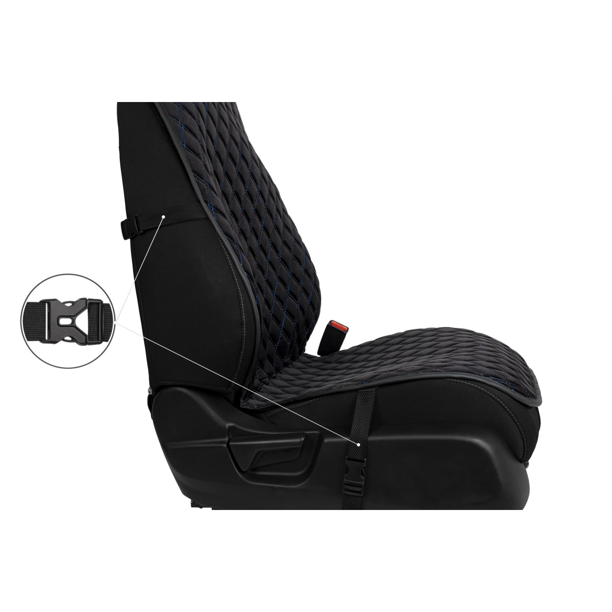 EVAtech PRO Bilsätesskydd, 1 st - svart / svarta kanter / blå sömmar