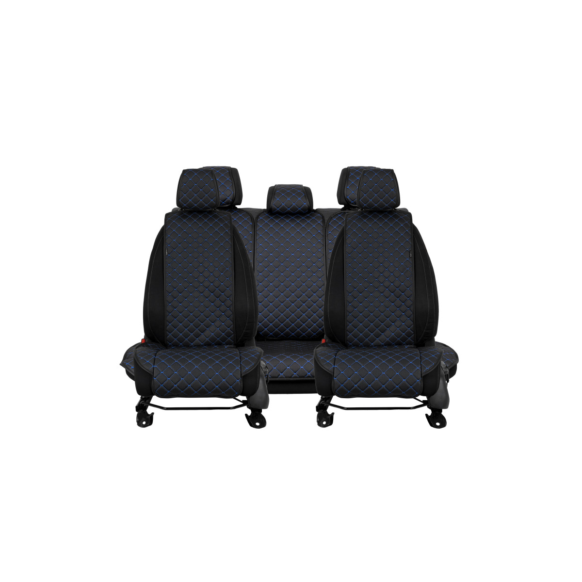 EVAtech ECO Standard Bilsätesskydd, 3 st - svart / svarta kanter / blå sömmar