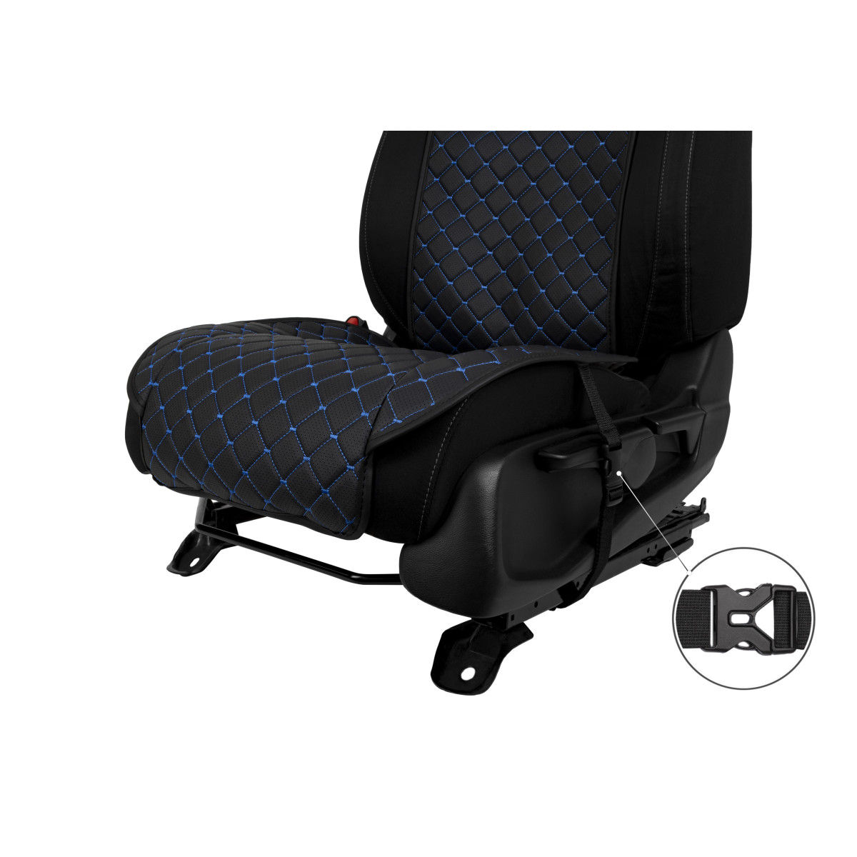 EVAtech ECO Standard Bilsätesskydd, 3 st - svart / svarta kanter / blå sömmar