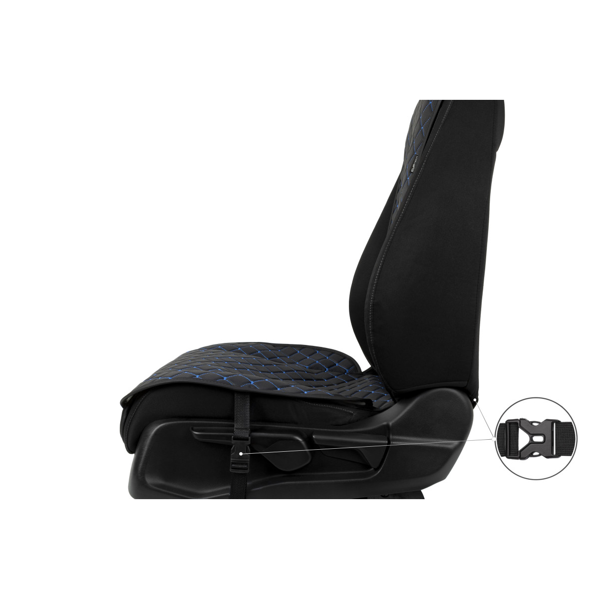 EVAtech ECO Standard Bilsätesskydd, 3 st - svart / svarta kanter / blå sömmar