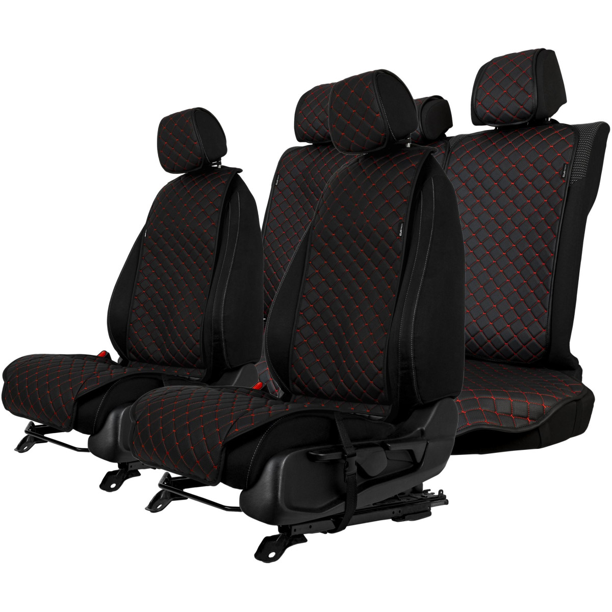 EVAtech ECO Standard Bilsätesskydd, 3 st - svart / svarta kanter / röda sömmar