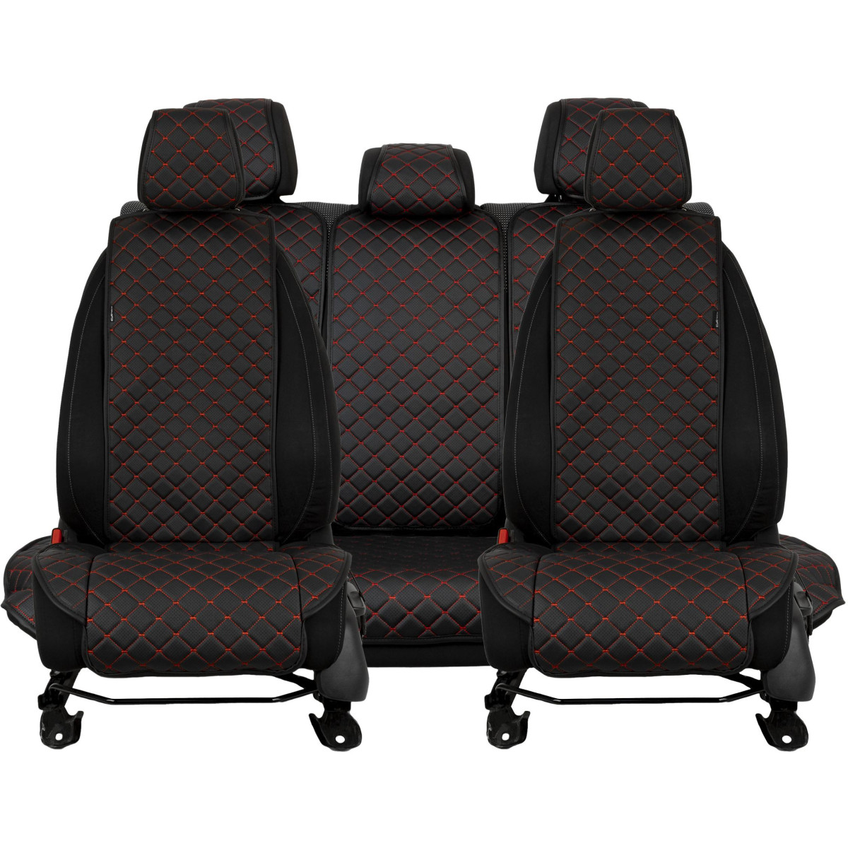 EVAtech ECO Standard Bilsätesskydd, 3 st - svart / svarta kanter / röda sömmar