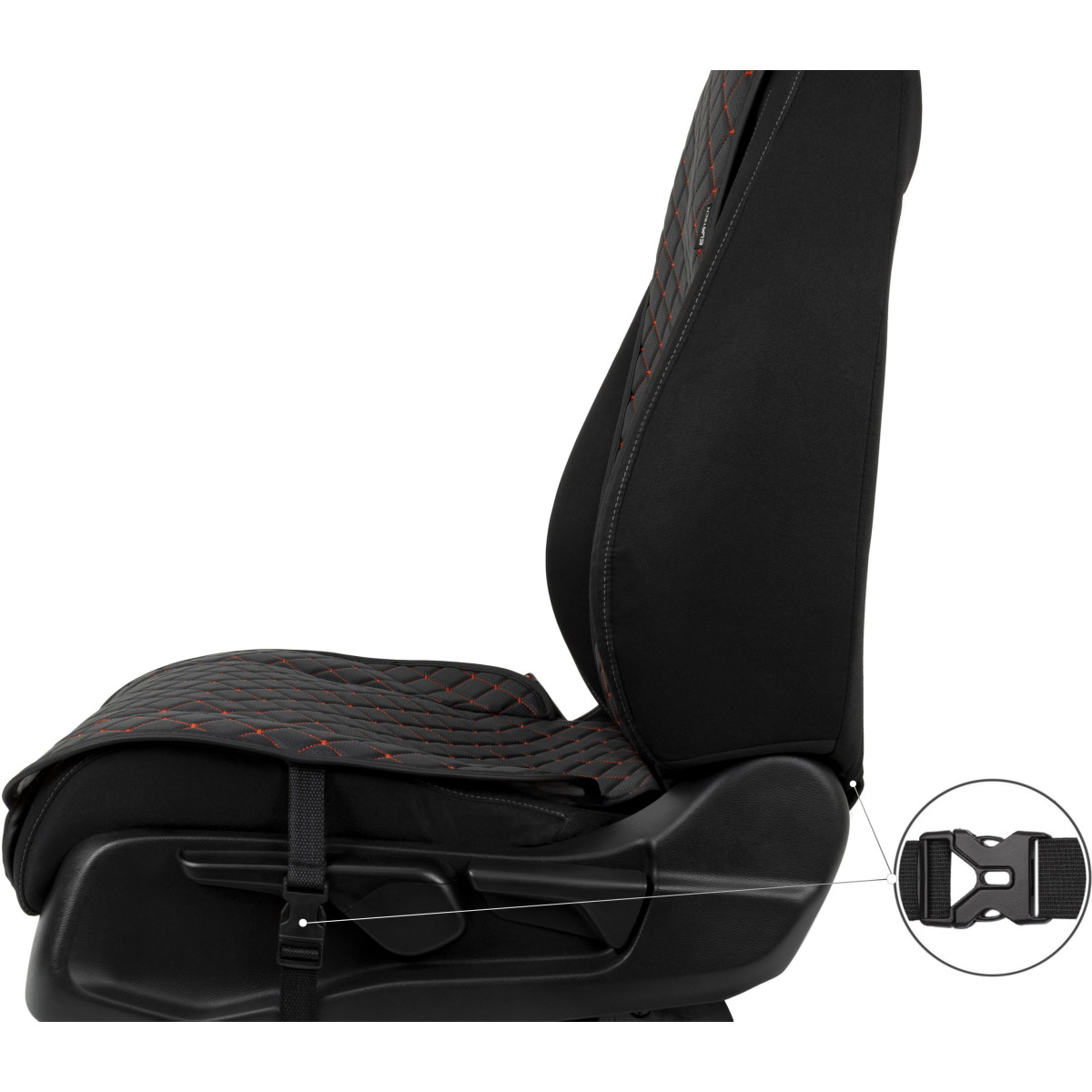 EVAtech ECO Standard Bilsätesskydd, 3 st - svart / svarta kanter / röda sömmar