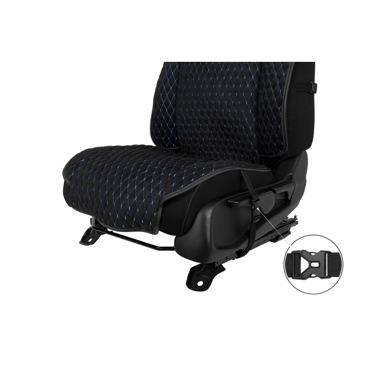 EVAtech Max Bilsätesskydd, 3 st - svart / svarta kanter / blå sömmar