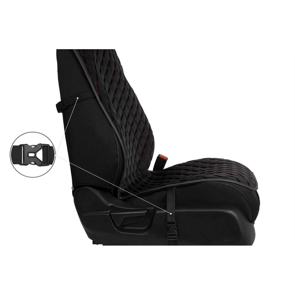 EVAtech PRO Bilsätesskydd, 3 st - svart / svarta kanter / röda sömmar