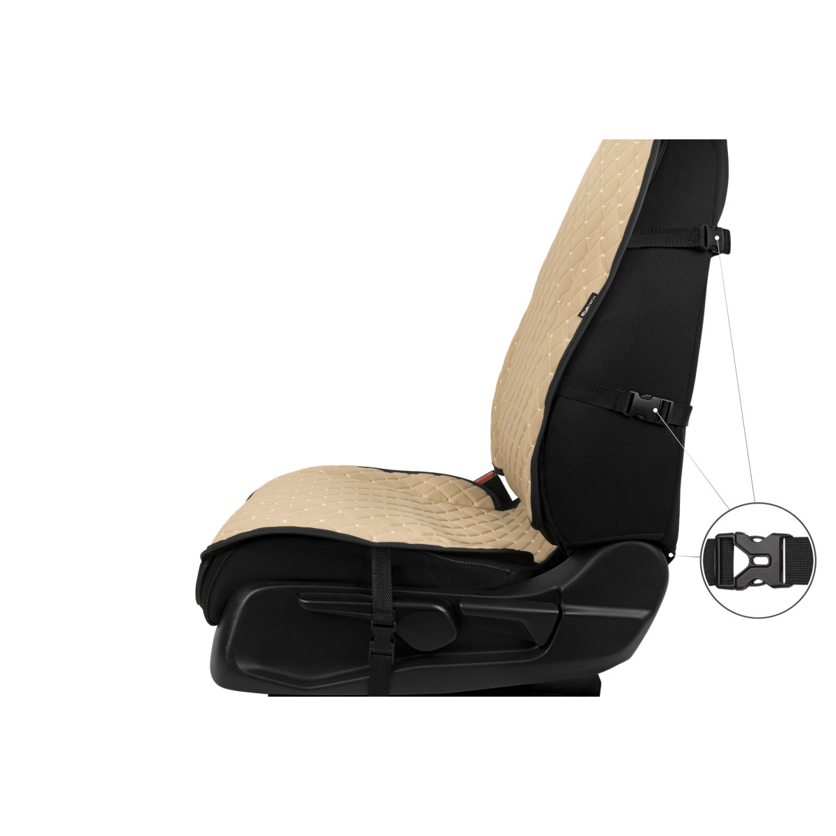 EVAtech ECO Max Bilsätesskydd, 2 st - sandfärgad / svarta kanter / sandfärgade sömmar