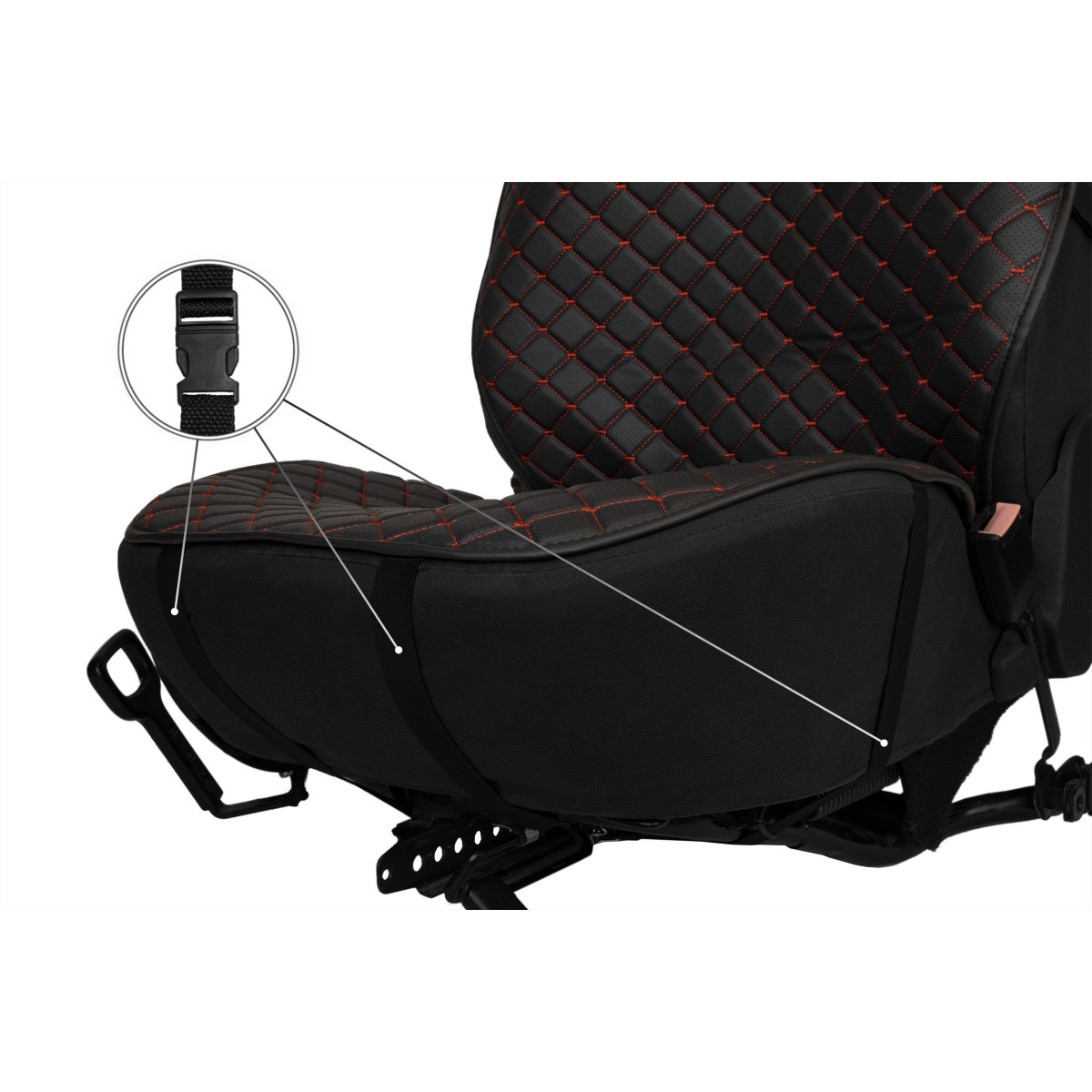 EVAtech ECO PRO Bilsätesskydd, 2 st - svart / svarta kanter / röda sömmar EVAtech ECO PRO Bilsätesskydd, 2 st - svart / svarta kanter / röda sömmar