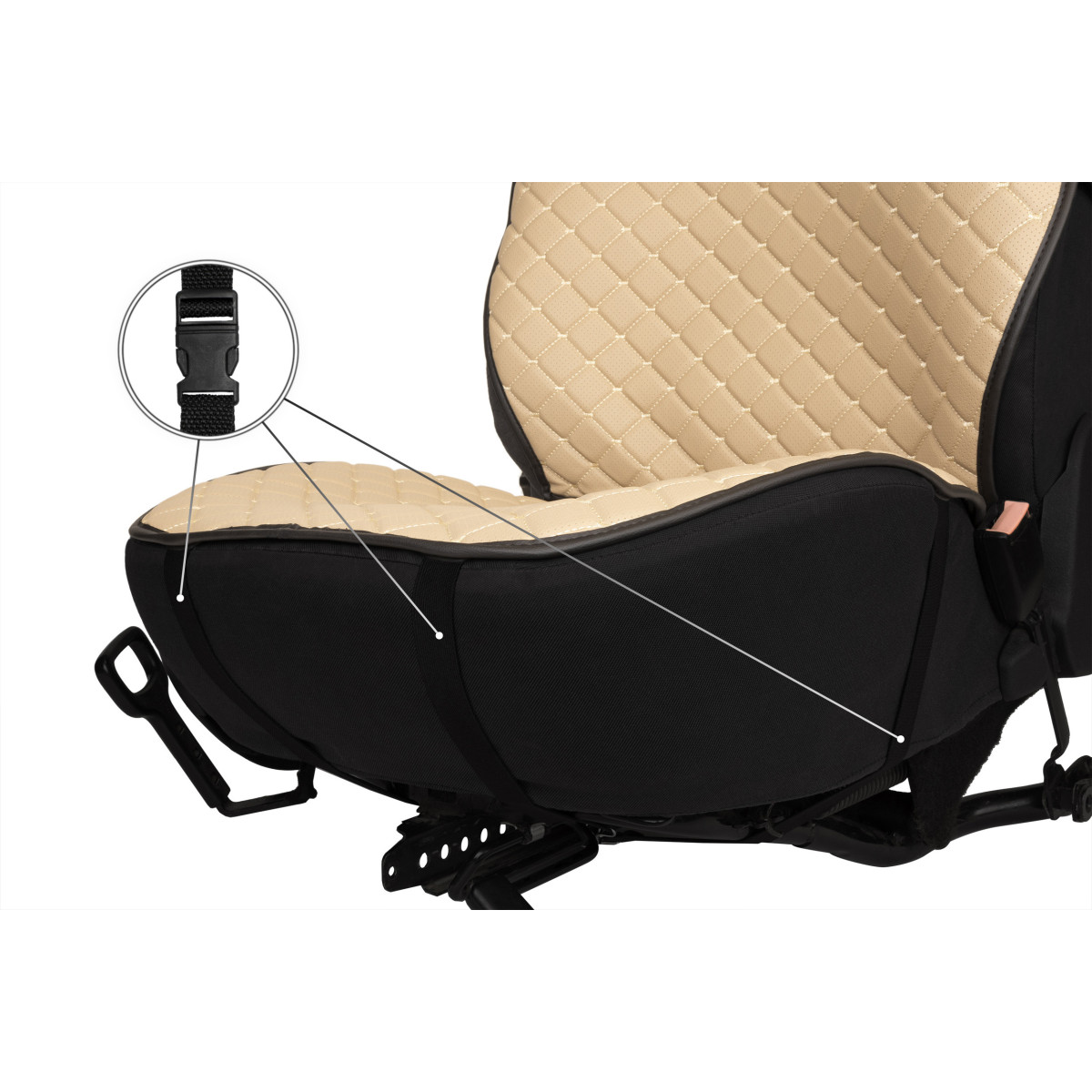 EVAtech ECO PRO Bilsätesskydd, 2 st - sandfärgad / svarta kanter / sandfärgade sömmar EVAtech ECO PRO Bilsätesskydd, 2 st - sandfärgad / svarta kanter / sandfärgade sömmar