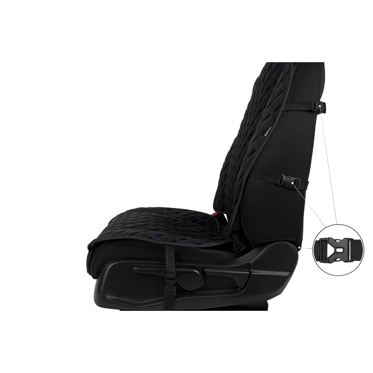 EVAtech Max Bilsätesskydd, 2 st - svart / svarta kanter / blå sömmar EVAtech Max Bilsätesskydd, 2 st - svart / svarta kanter / blå sömmar