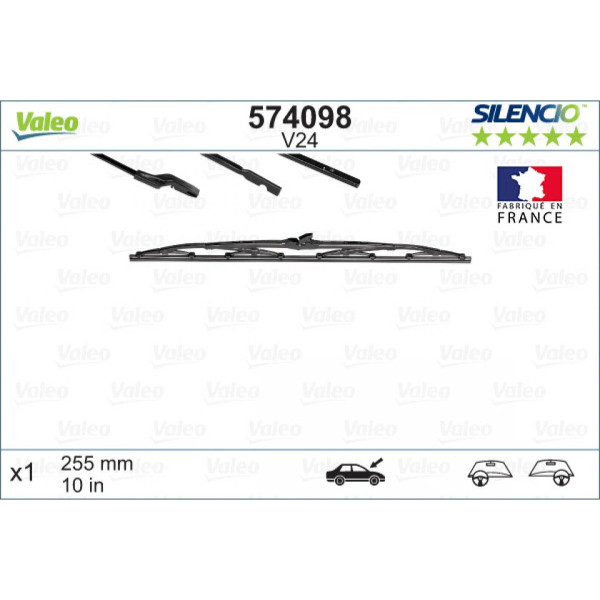 Torkare Valeo Silencio Standart V24, 255 mm