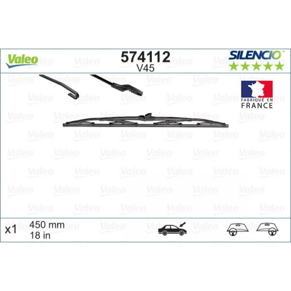 Torkare Valeo Silencio Standart V45, 450 mm